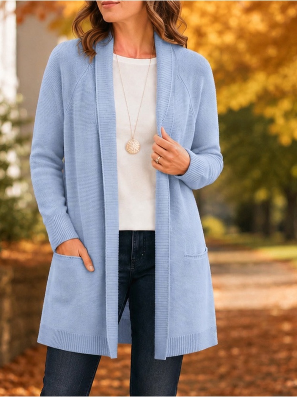 Talbots 1X Baby Blue Cotton Longline Open Cardigan Raglan Sweater